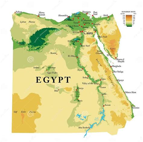 Mapa Egypta s vyznačenými turistickými oblasťami ako Hurghada a Sharm el-Sheikh