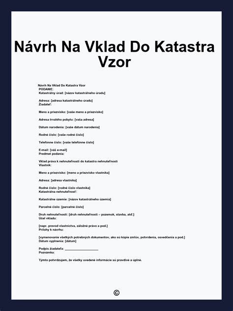 Vzor návrhu na vklad do katastra