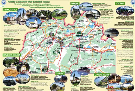 Mapa Malej Fatry s vyznačenými turistickými trasami a atrakciami