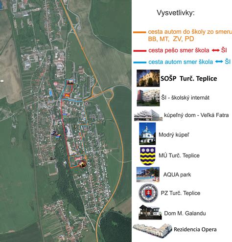 Mapa regiónu Turčianskych Teplíc s vyznačenými obcami