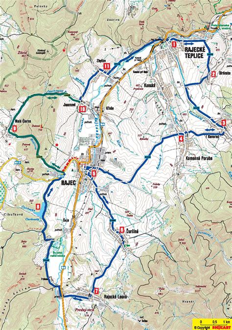 Mapa Rajeckej doliny s vyznačenými Rajeckými Teplicami
