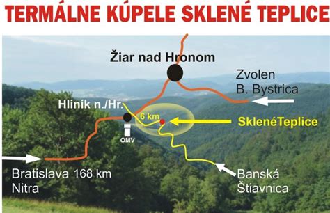 mapa stredného Slovenska s vyznačenými oblasťami Sklené Teplice, Žarnovica, Turčianske Teplice