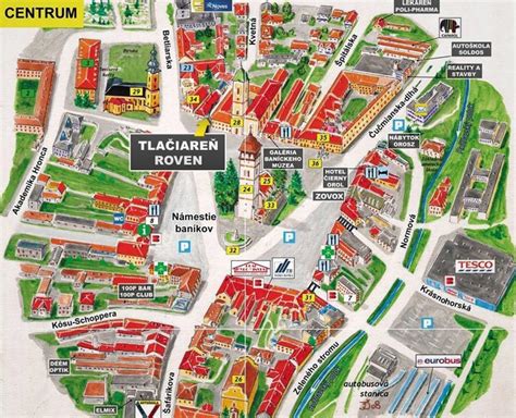 Mapa mesta Rožňava s vyznačenými ulicami