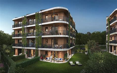 Ilustrácia bytového domu s terasami a výhľadom