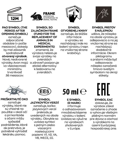 Rôzne symboly označujúce bezpečnosť a informácie o produkte