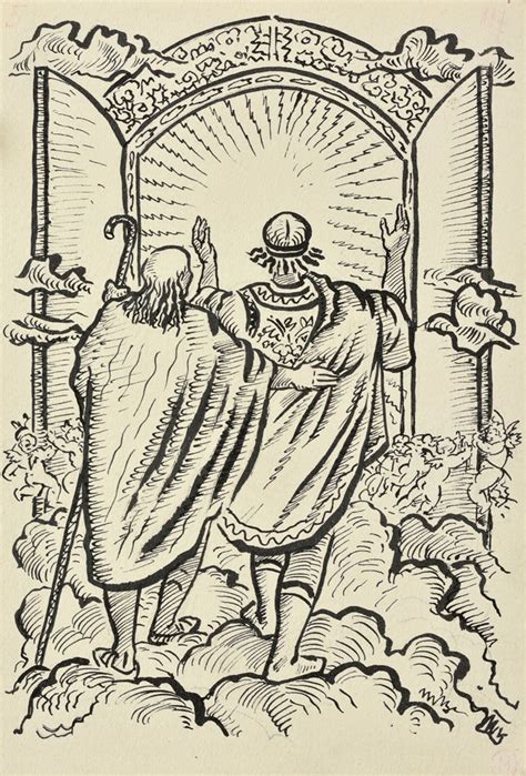 Ilustrácia právnika pred nebeskou bránou