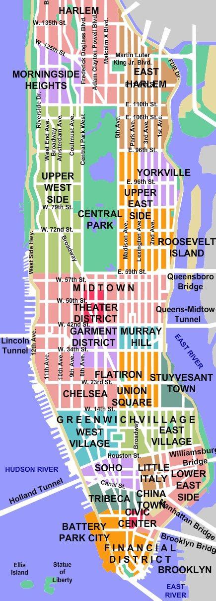 Mapa New Yorku s vyznačenými oblasťami
