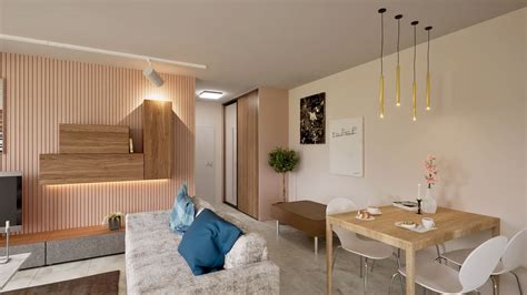 Vizualizácia moderného interiéru bytu s dôrazom na priestor a svetlo