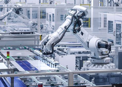 Ilustrácia robotických ramien spolupracujúcich v továrni