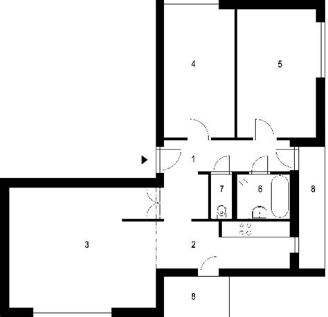 Diagram znázorňujúci typické rozloženie priestoru v moderne zrekonštruovanom 3-izbovom byte s dôrazom na prepojenú obývaciu zónu a terasu