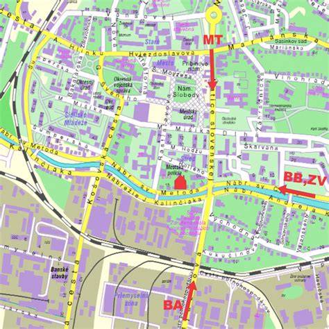 Mapa Prievidze s vyznačenými lokalitami Staré sídlisko, Kopanice, Zapotôčky