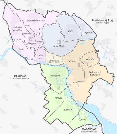 Mapa mestskej časti Bratislava - Petržalka s vyznačenými kľúčovými lokalitami