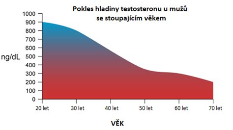 Graf zobrazujúci pokles hladiny testosterónu s vekom u mužov