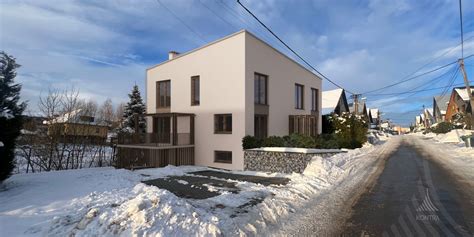 Schematické znázornenie rodinného domu rozdeleného na dve samostatné bytové jednotky.