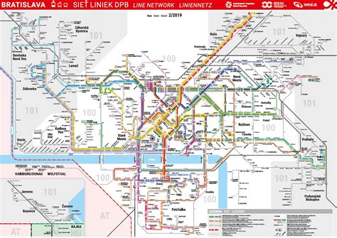 Mapa električkových a autobusových liniek v centre Bratislavy