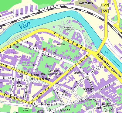 Mapa mesta Ružomberok s vyznačeným centrom