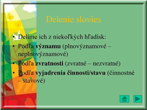 Diagram znázorňujúci delenie slovies na plnovýznamové a neplnovýznamové
