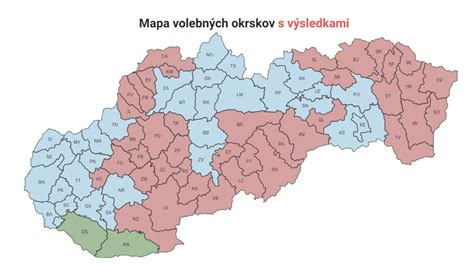 Mapa okresov s víťazom prvého kola prezidentských volieb 2024
