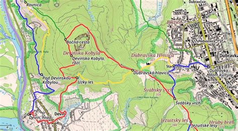 Mapa Bratislavy s vyznačenými lokalitami ako Karlova Ves a Devínska Kobyla