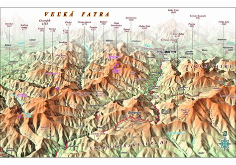 Mapa regiónu Veľká Fatra s vyznačenými Liptovskými Revúcami