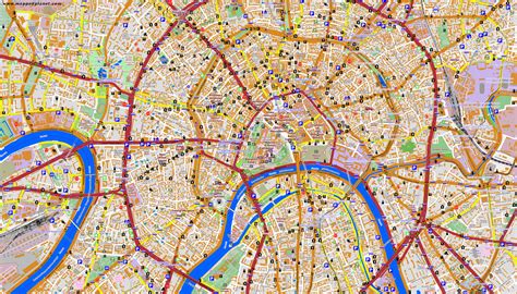 Mapa Moskvy s vyznačenými luxusnými rezidenčnými oblasťami