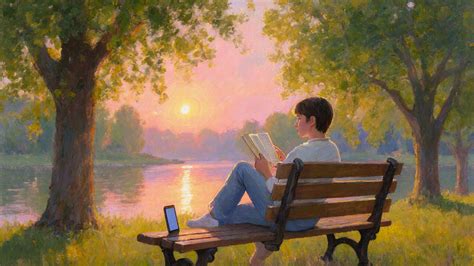 Ilustrácia človeka čítajúceho knihu v parku