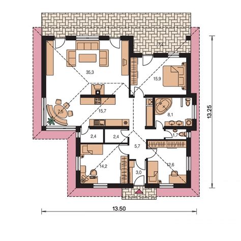 pôdorys objektu s vyznačenými skladmi a obytnou časťou