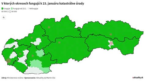 Mapa zobrazujúca katastrálne úrady na Slovensku