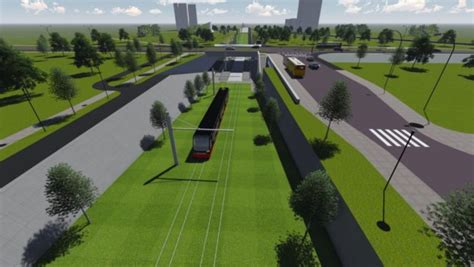 Vizualizácia modernej električkovej trate so zeleným krytom