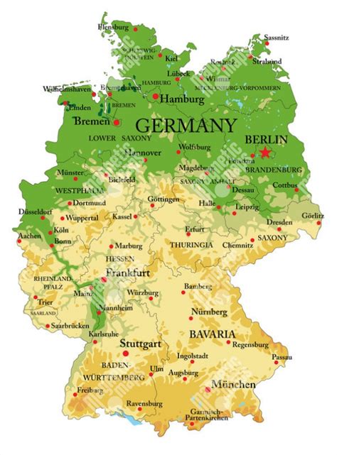 Mapa Nemecka s vyznačenými hlavnými mestami