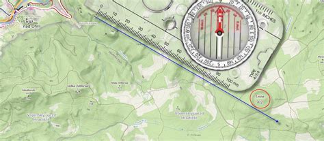 Ilustrácia použitia buzoly na orientáciu s mapou