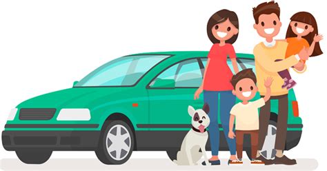 Ilustrácia rodiny v aute s autosedačkou na zadnom sedadle