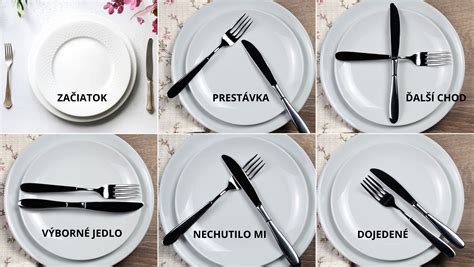 Ilustrácia správneho uloženia príboru na tanieri po dojedení
