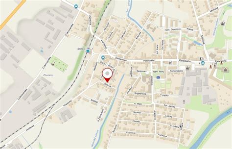 Mapa Čadce s vyznačenou Okružnou ulicou
