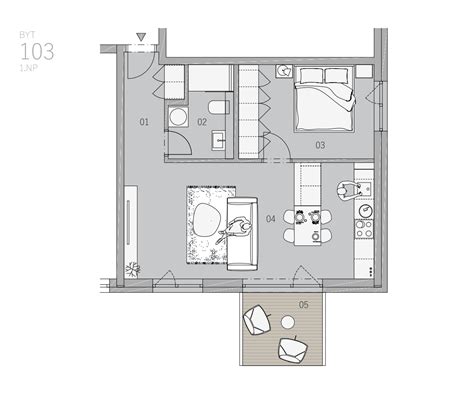 Dispozičné riešenie 2-izbového bytu 45 m2