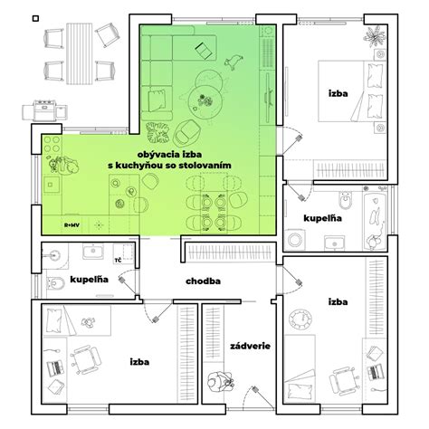 Diagram zobrazujúci optimálne rozmery miestností v rodinnom dome