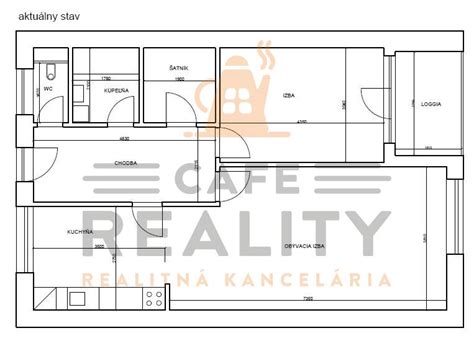 Diagram znázorňujúci typické rozloženie 2-izbového bytu s možnosťou prerobenia na 3-izbový