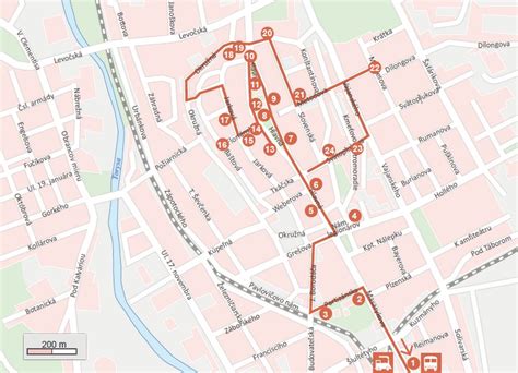 Mapa mesta Prešov s vyznačenými lokalitami