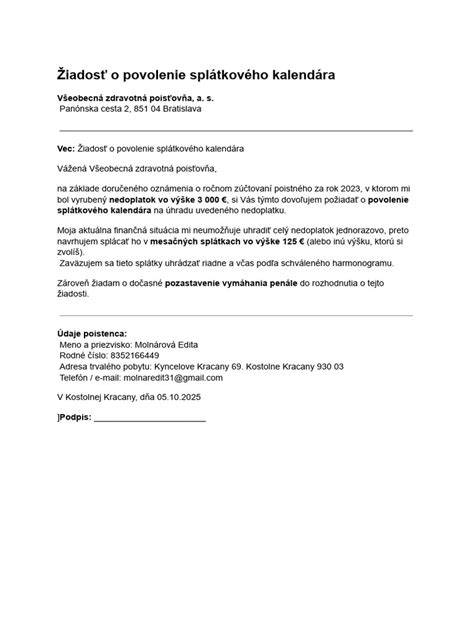 tabuľka splátkového kalendára