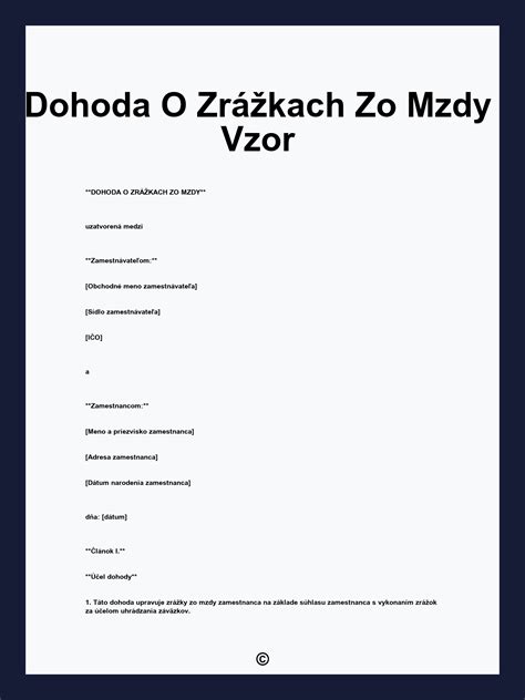 Ilustrácia dohody o zrážkach zo mzdy