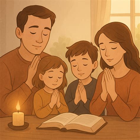 Ilustrácia modliacej sa rodiny