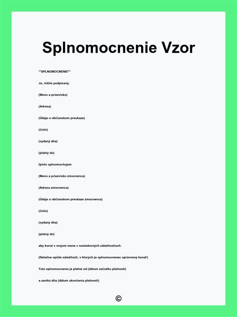 Vzorový formulár splnomocnenia