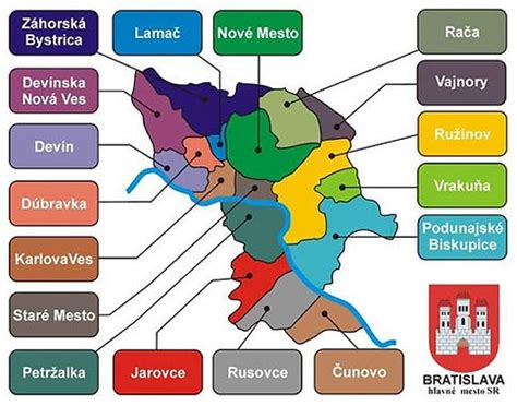 Mapa bratislavských mestských častí s vyznačenými lokalitami predaja bytov