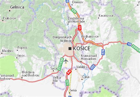Mapa Košíc s vyznačenou lokalitou Staré Mesto