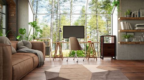 Interiér moderného loftu s vysokými stropmi a veľkými oknami