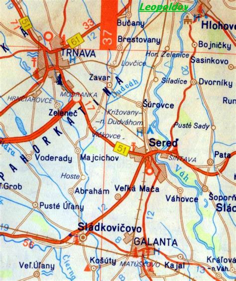 Mapa Serede s vyznačenou ulicou D. Štúra