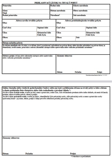 Ilustrácia formulára na prihlásenie pobytu