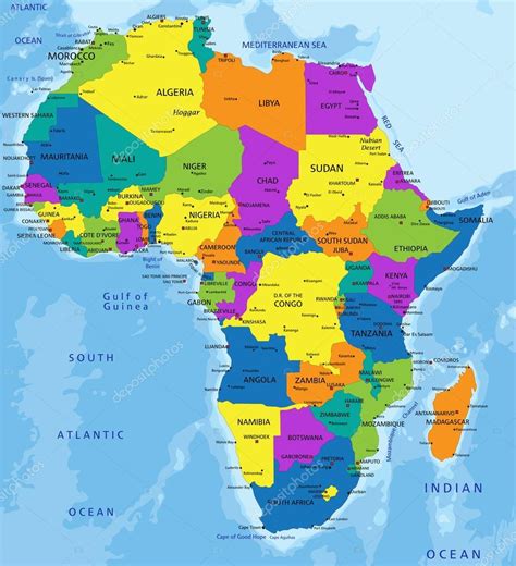 Mapa Afriky s vyznačenými hlavnými turistickými atrakciami