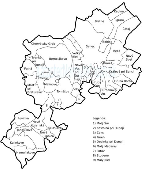 Mapa mesta Senec a okolitých obcí