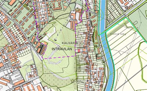 Mapa znázorňujúca intravilán a extravilán obce